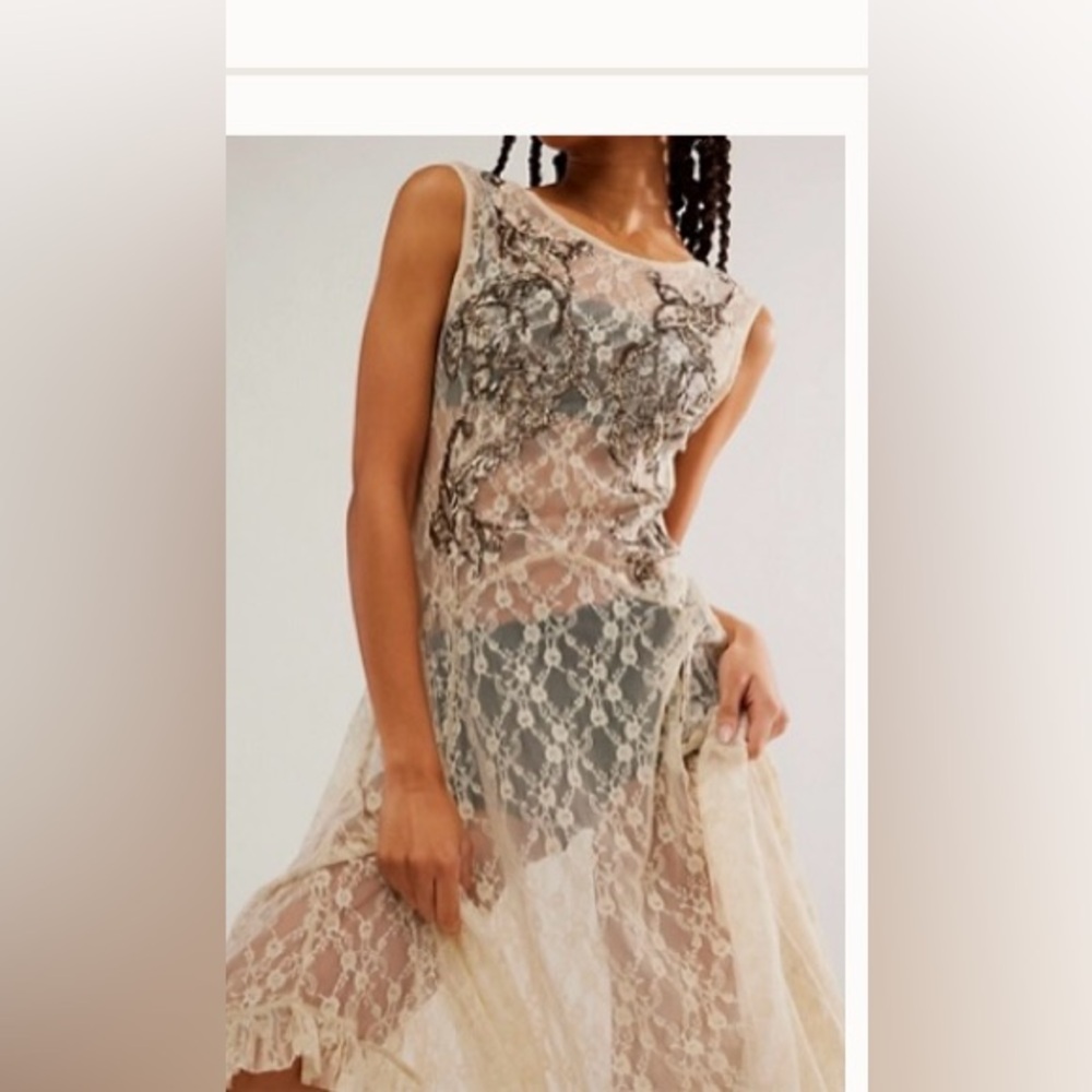 Free People Lace Ivory Maxi Slip Dress size Small